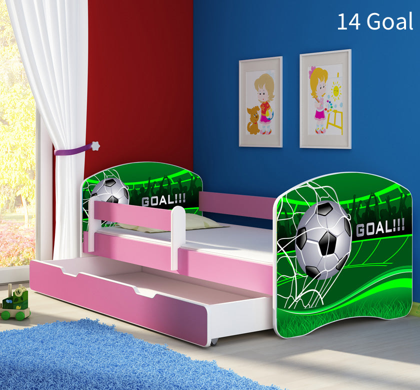 Dječji krevet ACMA s motivom, bočna roza + ladica 140x70 cm 14 Goal