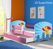 Dječji krevet ACMA s motivom, bočna roza + ladica 160x80 cm 19 Superhero