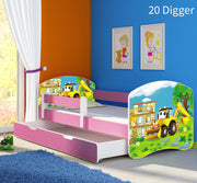 Dječji krevet ACMA s motivom, bočna roza + ladica 180x80 cm 20 Digger