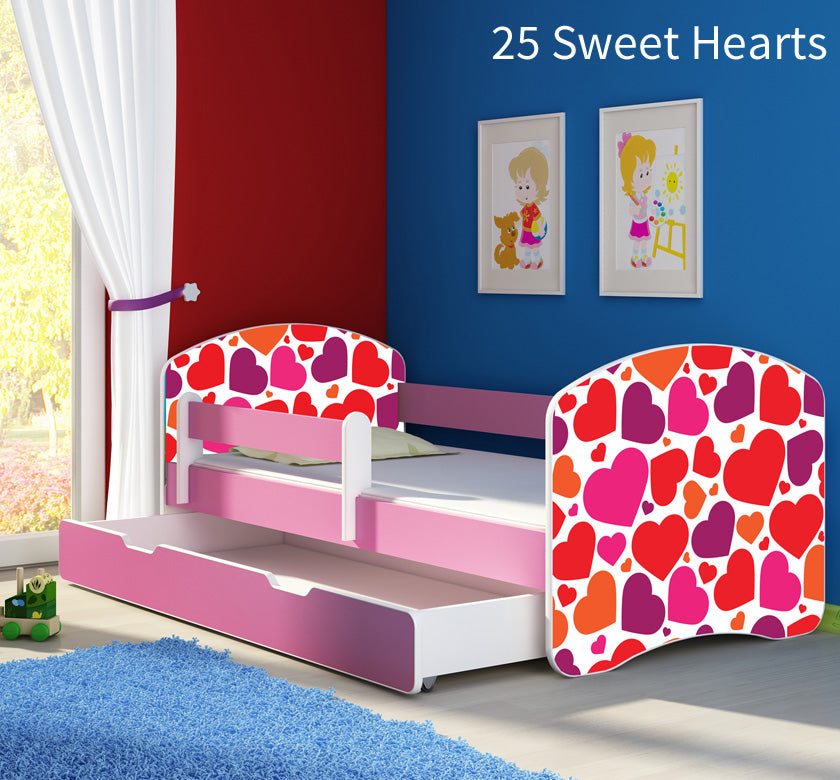 Dječji krevet ACMA s motivom, bočna roza + ladica 180x80 cm 25 Sweet hearts