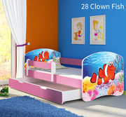 Dječji krevet ACMA s motivom, bočna roza + ladica 160x80 cm 28 Clown Fish