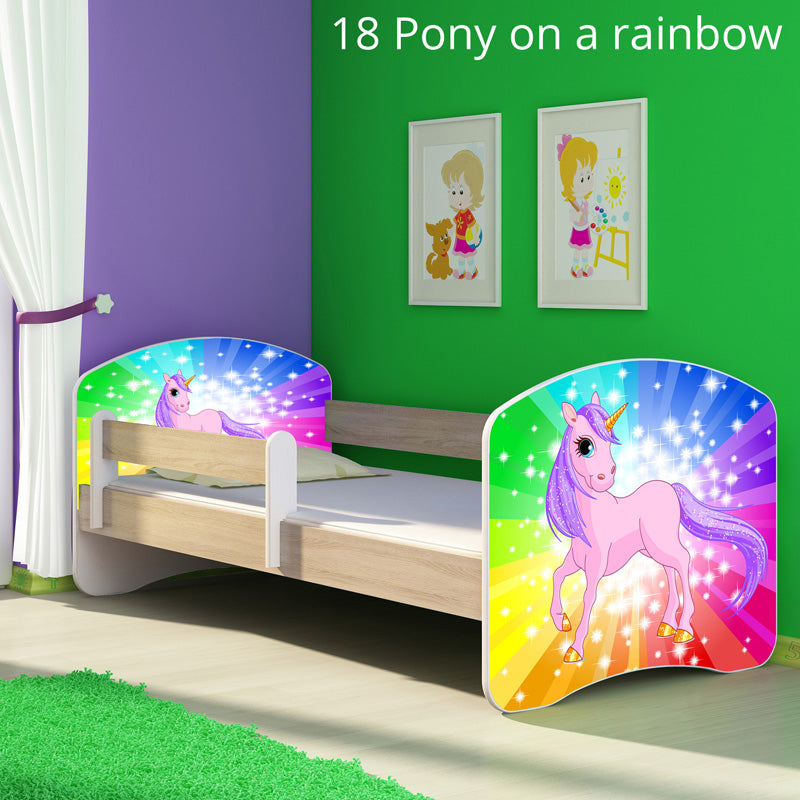 Dječji krevet ACMA s motivom, bočna sonoma 160x80 cm 18 Pony on a rainbow