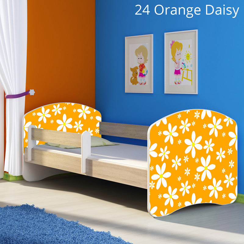 Dječji krevet ACMA s motivom, bočna sonoma 160x80 cm 24 Orange Daisy