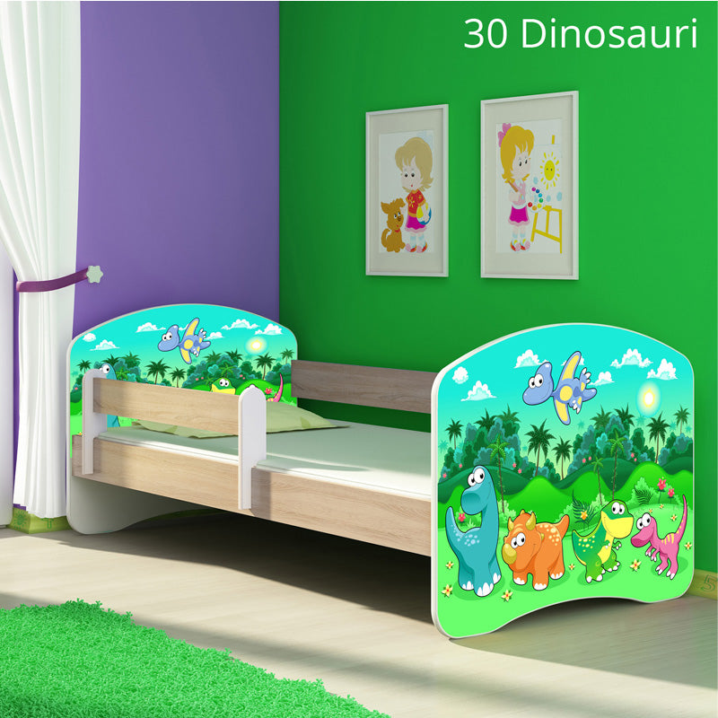 Dječji krevet ACMA s motivom, bočna sonoma 140x70 cm 30 Dinosaurs
