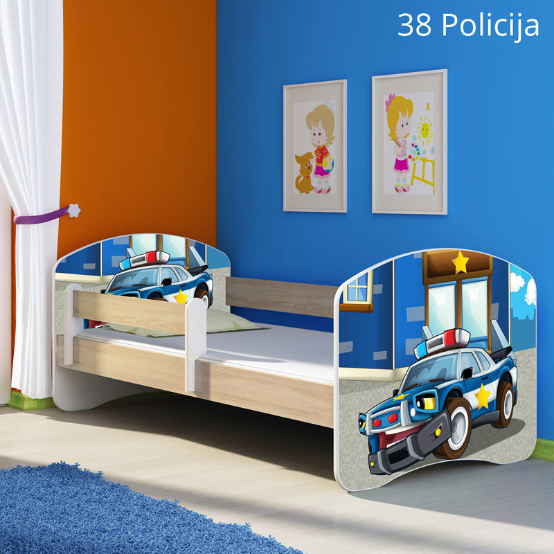 Dječji krevet ACMA s motivom, bočna sonoma 140x70 cm 38 Policija