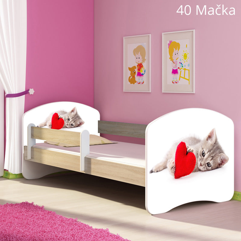 Dječji krevet ACMA s motivom, bočna sonoma 160x80 cm 40 Mačka