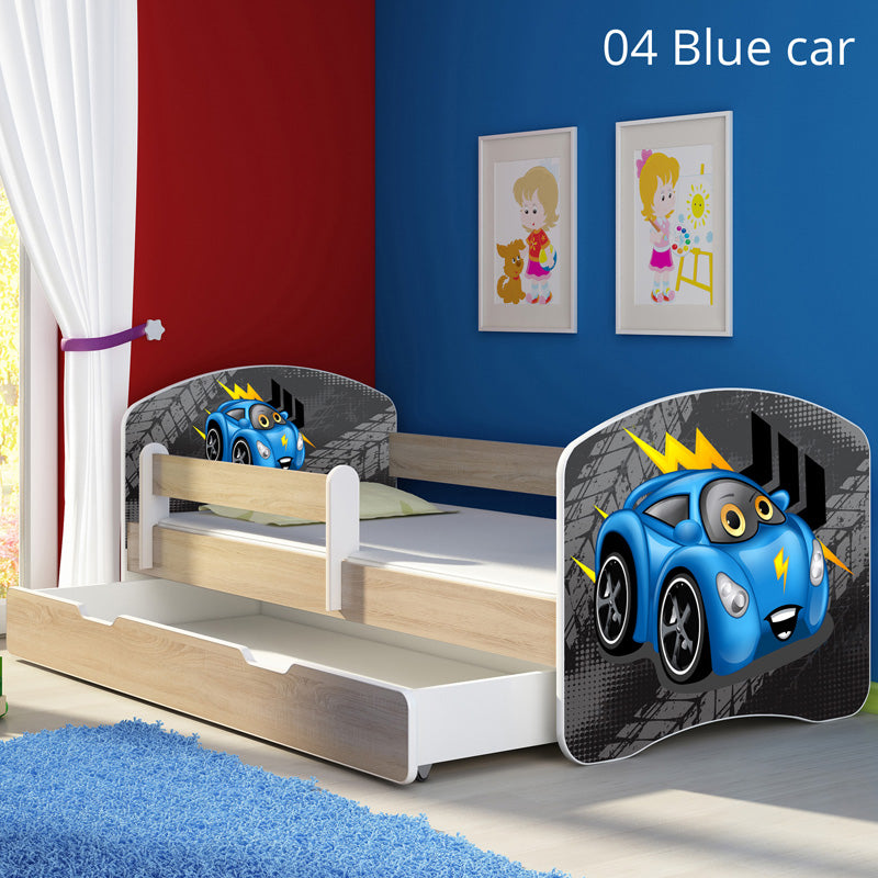 Dječji krevet ACMA s motivom, bočna sonoma + ladica 180x80 cm 04 Blue Car