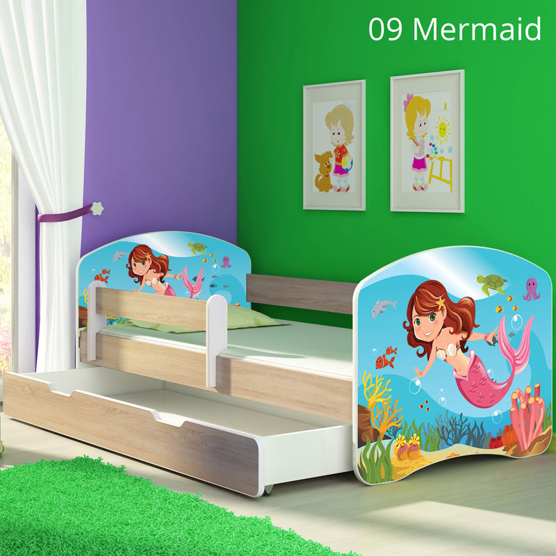 Dječji krevet ACMA s motivom, bočna sonoma + ladica 160x80 cm 09 Mermaid
