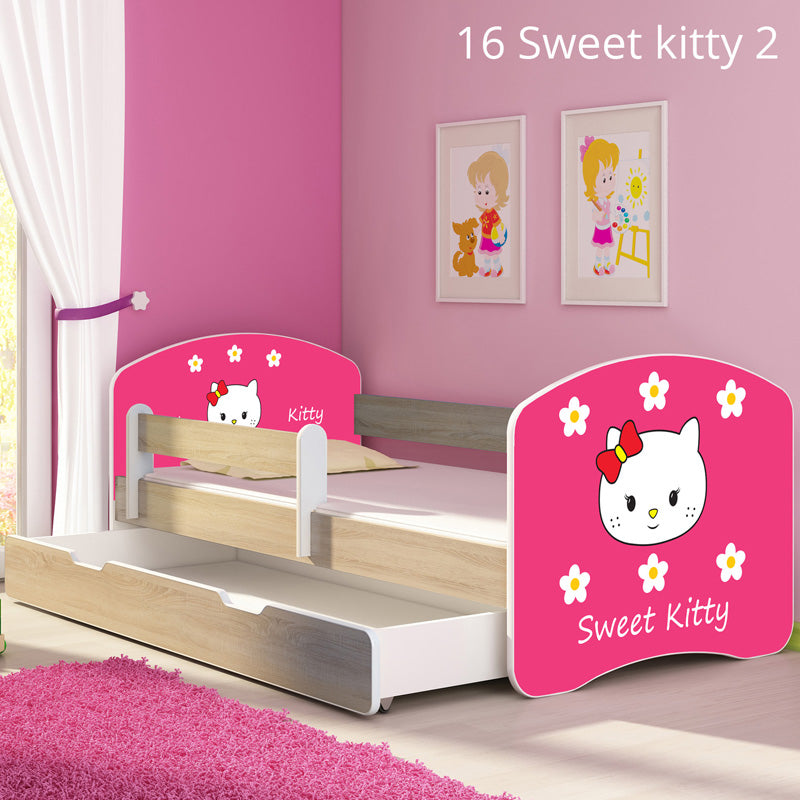 Dječji krevet ACMA s motivom, bočna sonoma + ladica 160x80 cm 16 Sweet Kitty 2