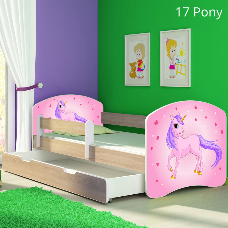 Dječji krevet ACMA s motivom, bočna sonoma + ladica 160x80 cm 17 Pony