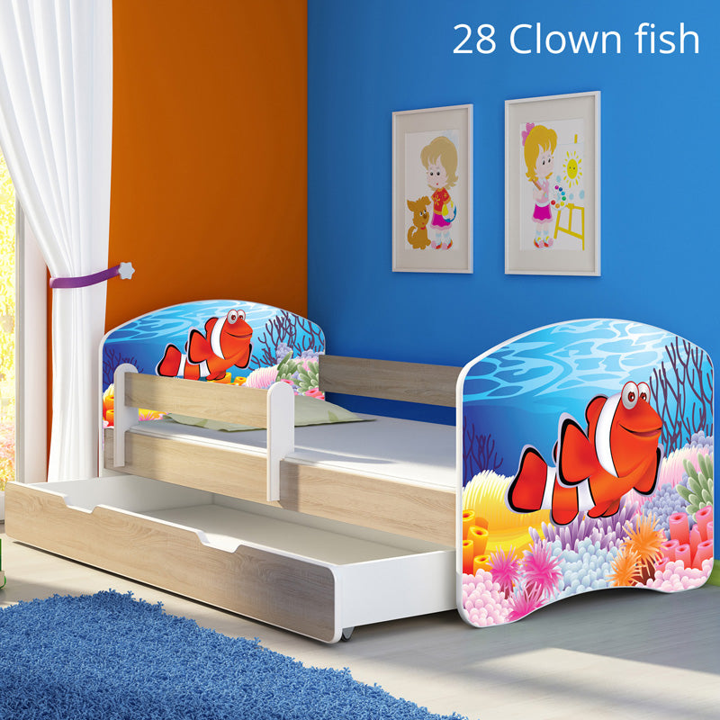 Dječji krevet ACMA s motivom, bočna sonoma + ladica 160x80 cm 28 Clown Fish