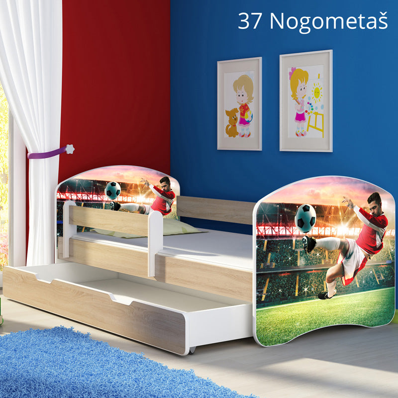 Dječji krevet ACMA s motivom, bočna sonoma + ladica 180x80 cm 37 Nogometaš