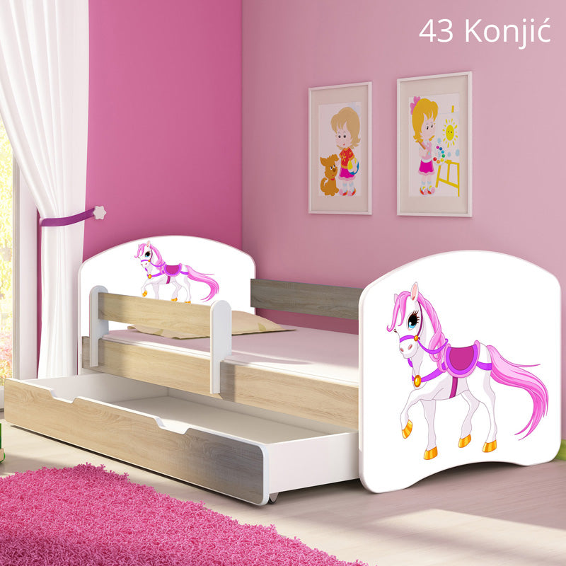 Dječji krevet ACMA s motivom, bočna sonoma + ladica 180x80 cm 43 Konjić