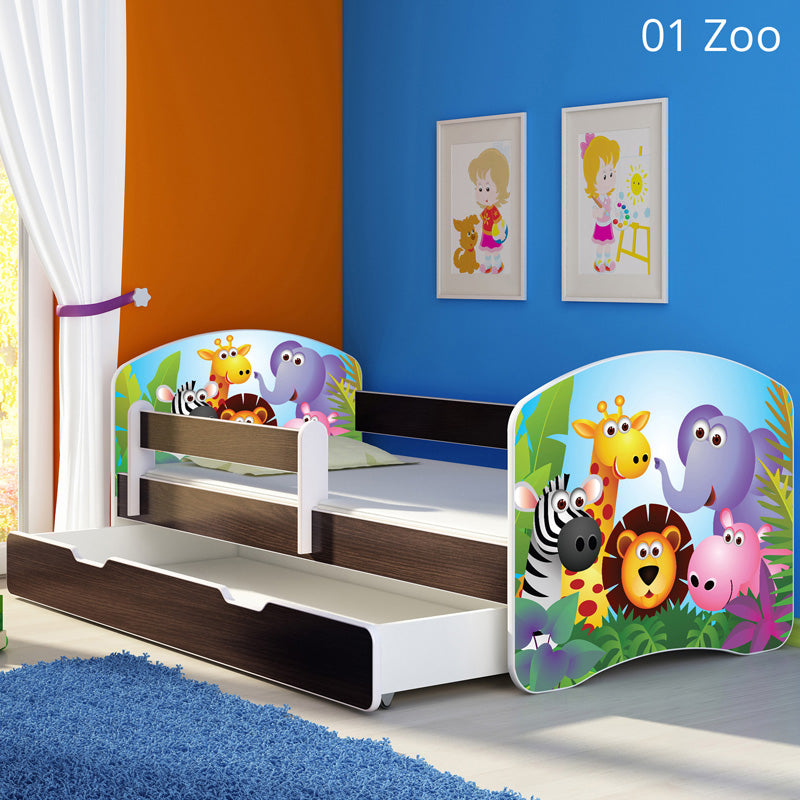 Dječji krevet ACMA s motivom, bočna wenge + ladica 180x80 cm 01 Zoo