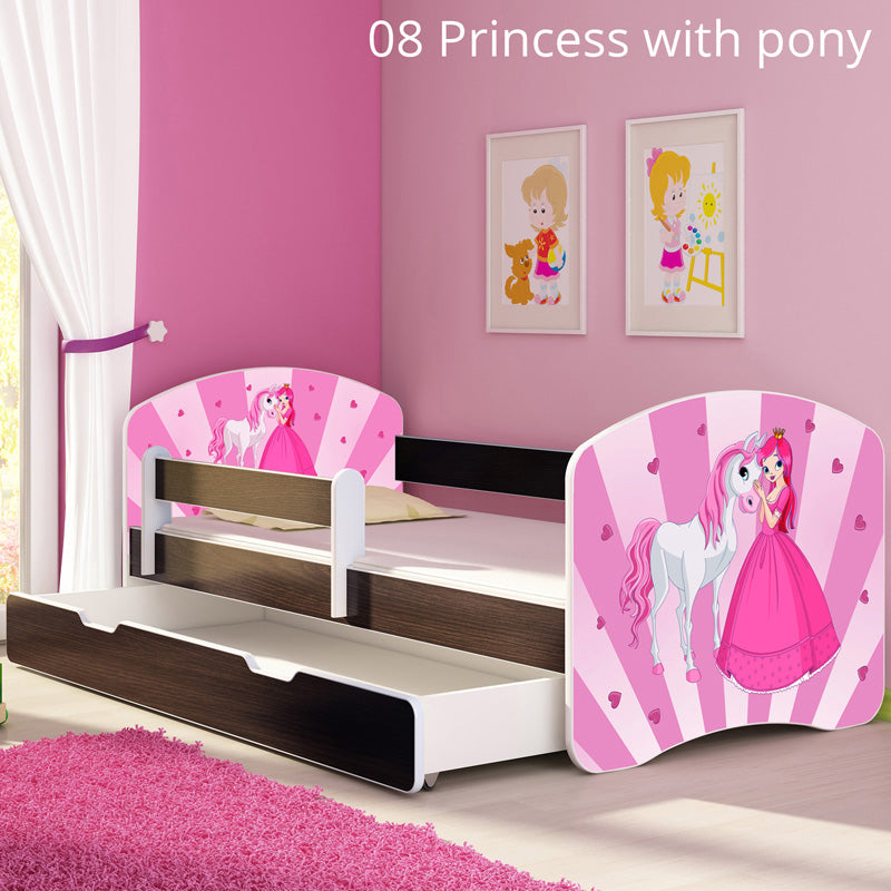 Dječji krevet ACMA s motivom, bočna wenge + ladica 180x80 cm 08 Princess with Pony