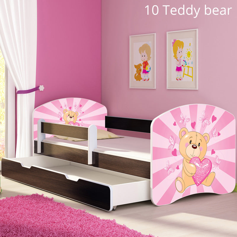 Dječji krevet ACMA s motivom, bočna wenge + ladica 140x70 cm 10 Pink Teddy Bear