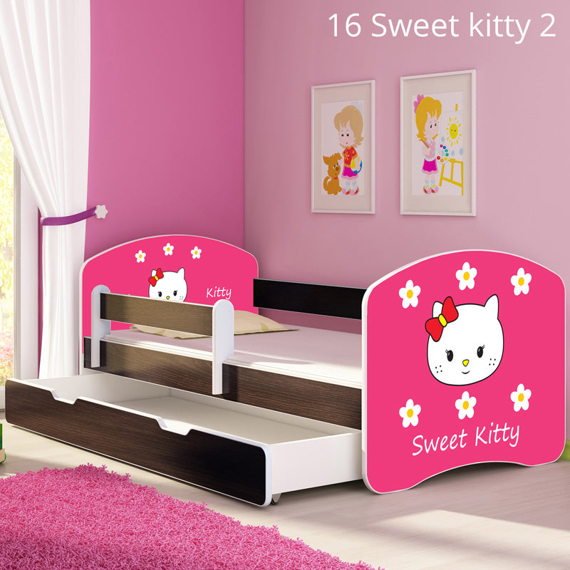 Dječji krevet ACMA s motivom, bočna wenge + ladica 160x80 cm 16 Sweet Kitty 2