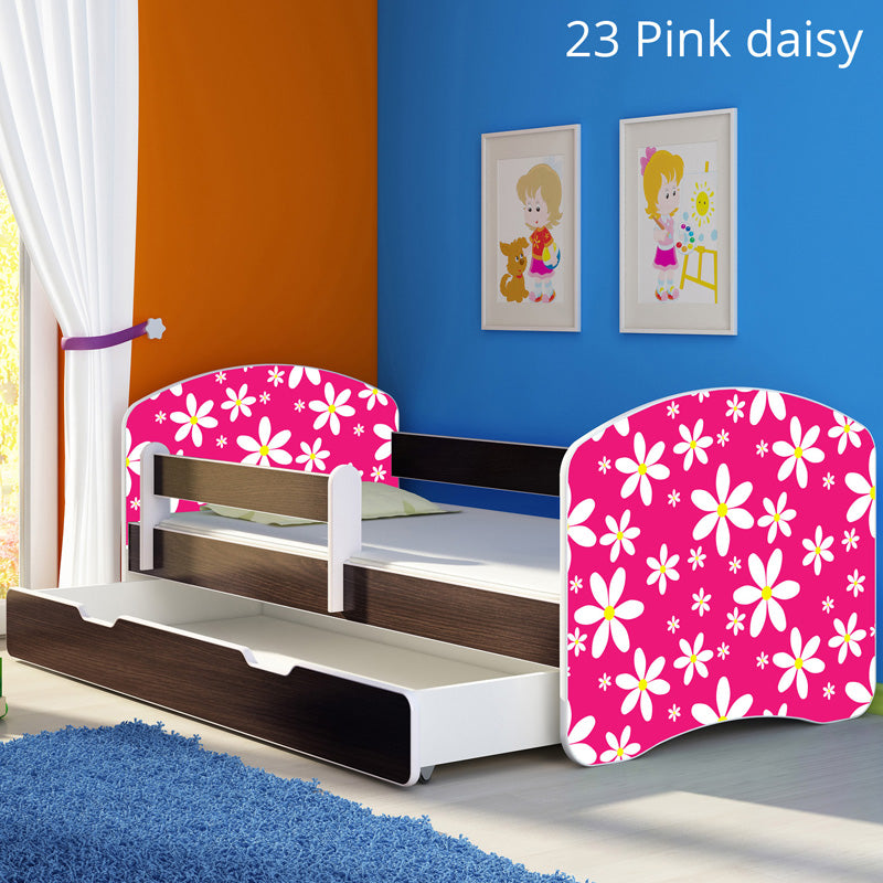 Dječji krevet ACMA s motivom, bočna wenge + ladica 180x80 cm 23 Pink Daisy