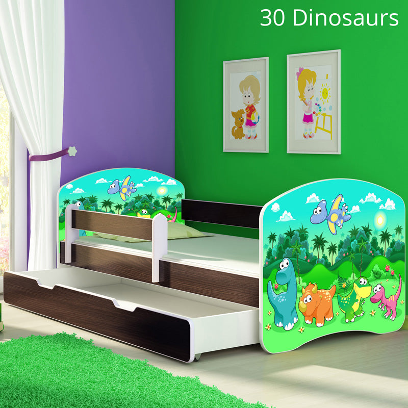 Dječji krevet ACMA s motivom, bočna wenge + ladica 160x80 cm 30 Dinosaurs