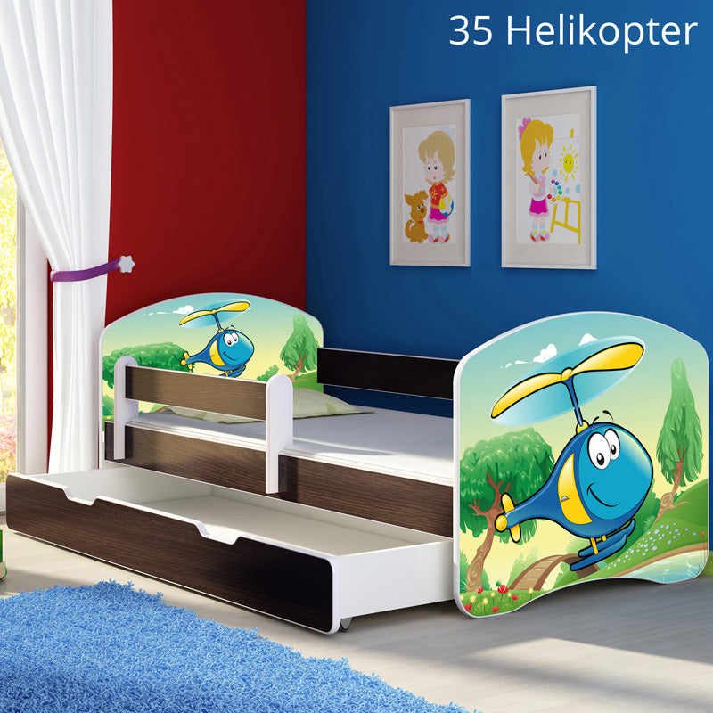 Dječji krevet ACMA s motivom, bočna wenge + ladica 160x80 cm 35 Helikopter