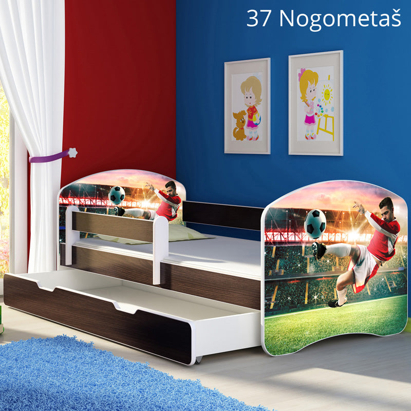 Dječji krevet ACMA s motivom, bočna wenge + ladica 140x70 cm 37 Nogometaš
