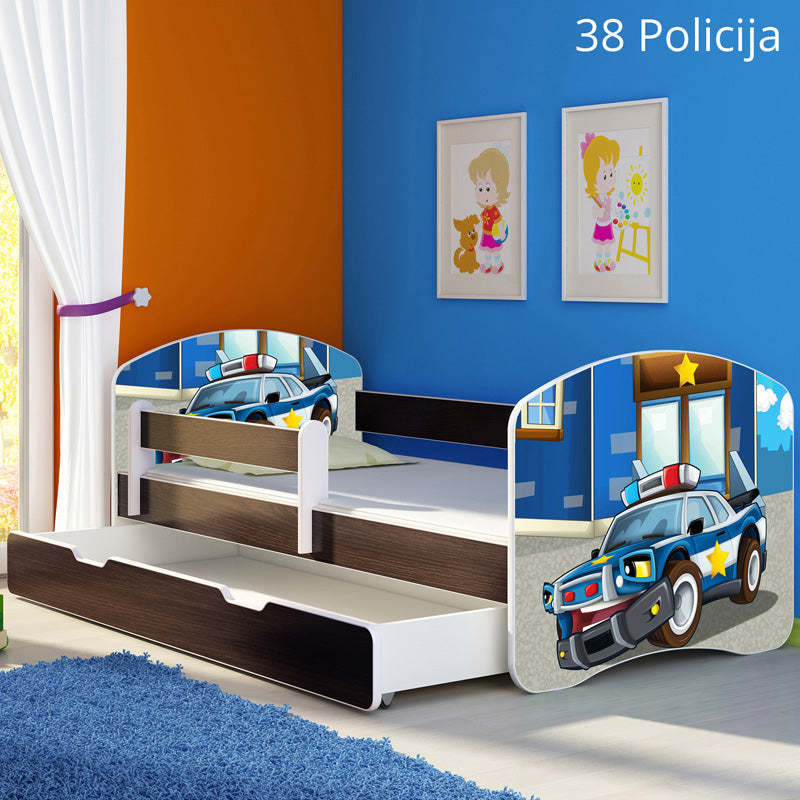 Dječji krevet ACMA s motivom, bočna wenge + ladica 160x80 cm 38 Policija