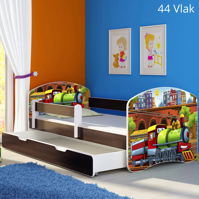 Dječji krevet ACMA s motivom, bočna wenge + ladica 180x80 cm 44 Vlak