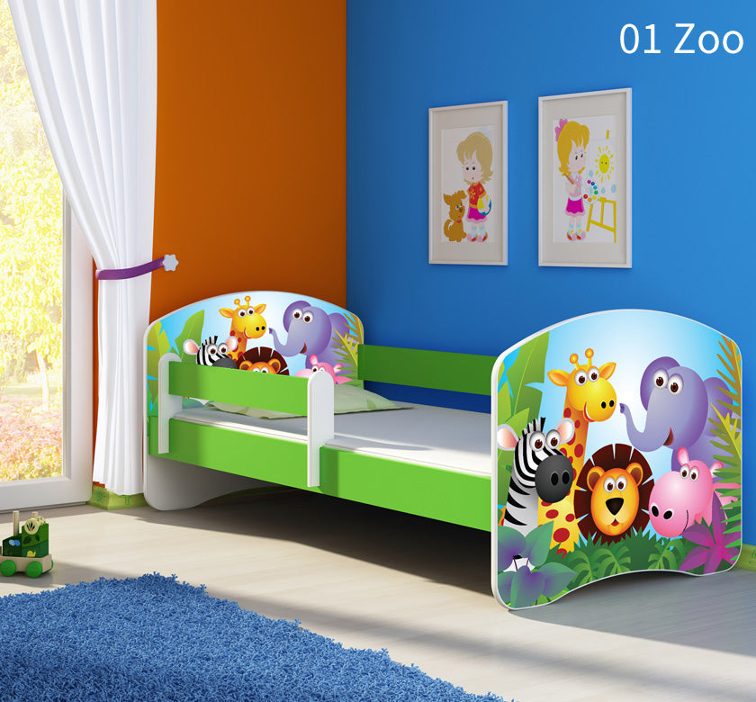 Dječji krevet ACMA s motivom, bočna zelena 180x80 cm 01 Zoo