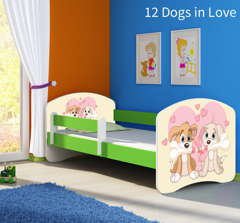 Dječji krevet ACMA s motivom, bočna zelena 140x70 cm 12 Dogs in Love