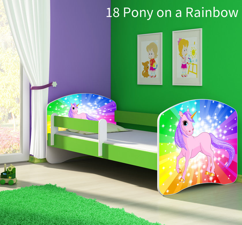 Dječji krevet ACMA s motivom, bočna zelena 140x70 cm 18 Pony on a rainbow