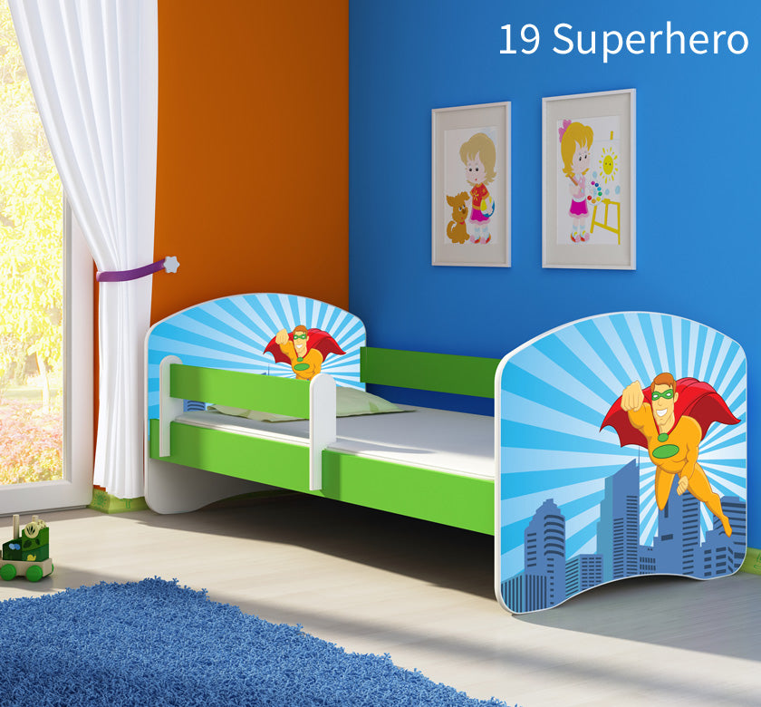 Dječji krevet ACMA s motivom, bočna zelena 140x70 cm 19 Superhero