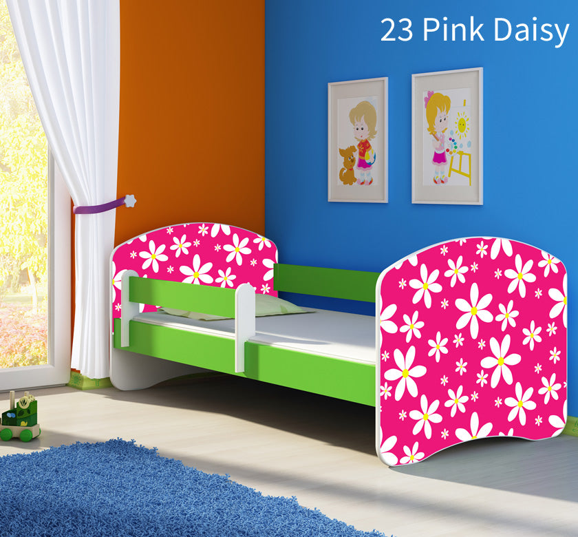 Dječji krevet ACMA s motivom, bočna zelena 180x80 cm 23 Pink Daisy