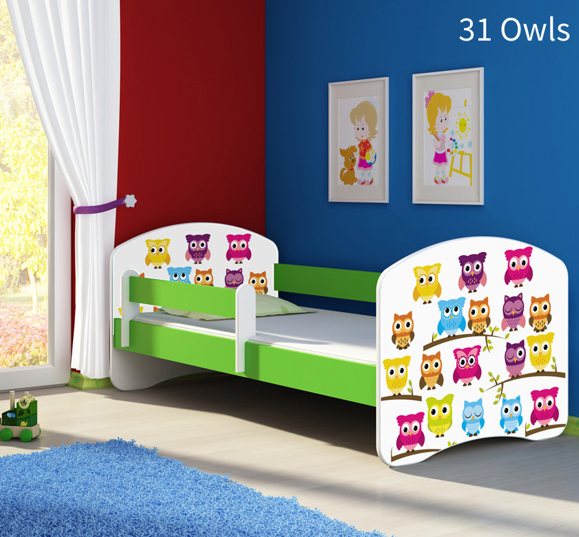 Dječji krevet ACMA s motivom, bočna zelena 140x70 cm 31 Owls