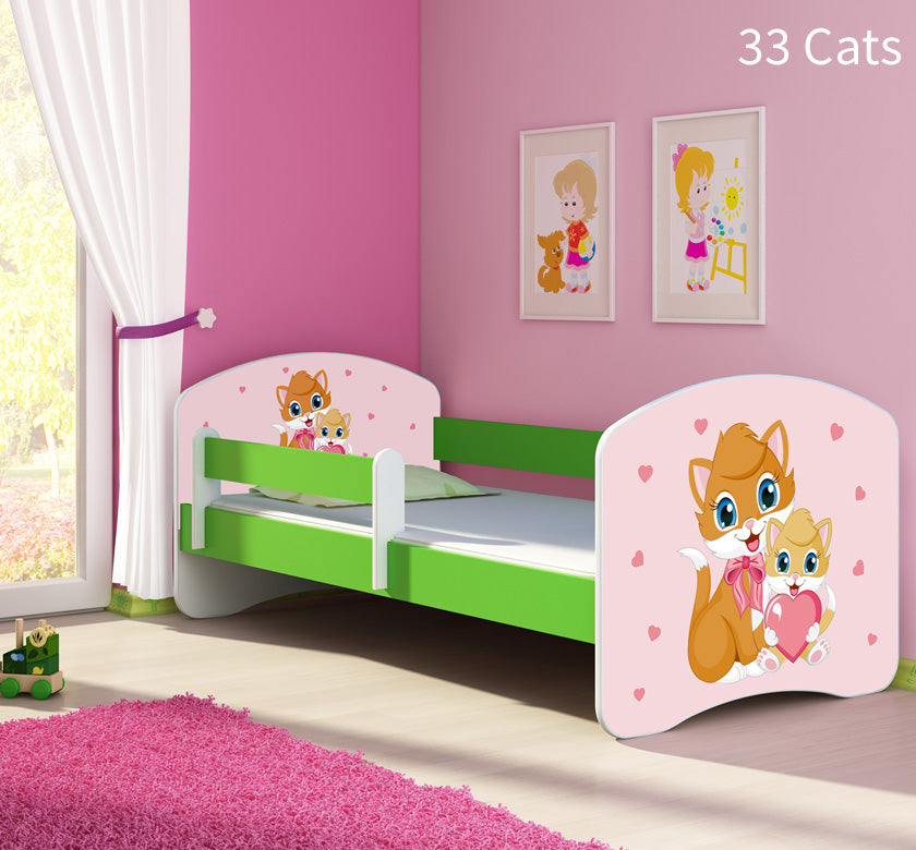 Dječji krevet ACMA s motivom, bočna zelena 180x80 cm 33 Cats