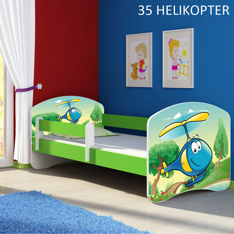 Dječji krevet ACMA s motivom, bočna zelena 180x80 cm 35 Helikopter