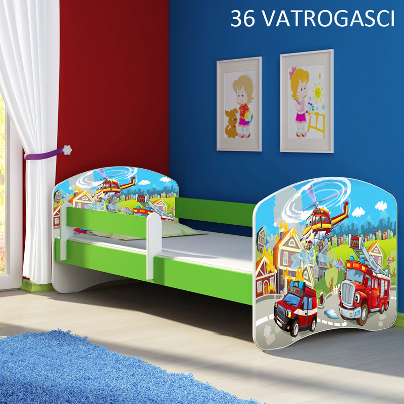 Dječji krevet ACMA s motivom, bočna zelena 180x80 cm 36 Vatrogasci