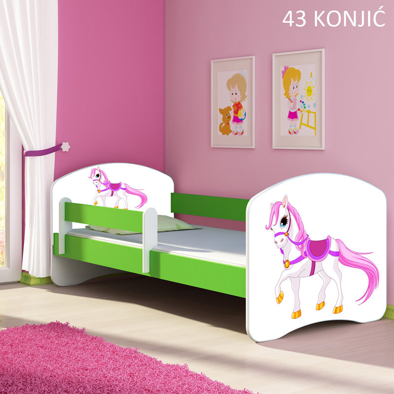 Dječji krevet ACMA s motivom, bočna zelena 160x80 cm 43 Konjić