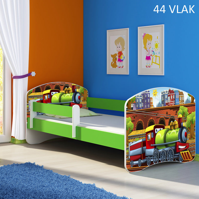 Dječji krevet ACMA s motivom, bočna zelena 140x70 cm 44 Vlak