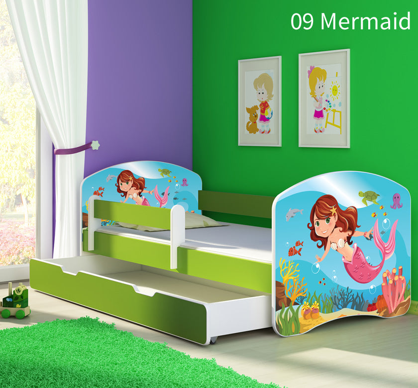 Dječji krevet ACMA s motivom, bočna zelena + ladica 160x80 cm 09 Mermaid