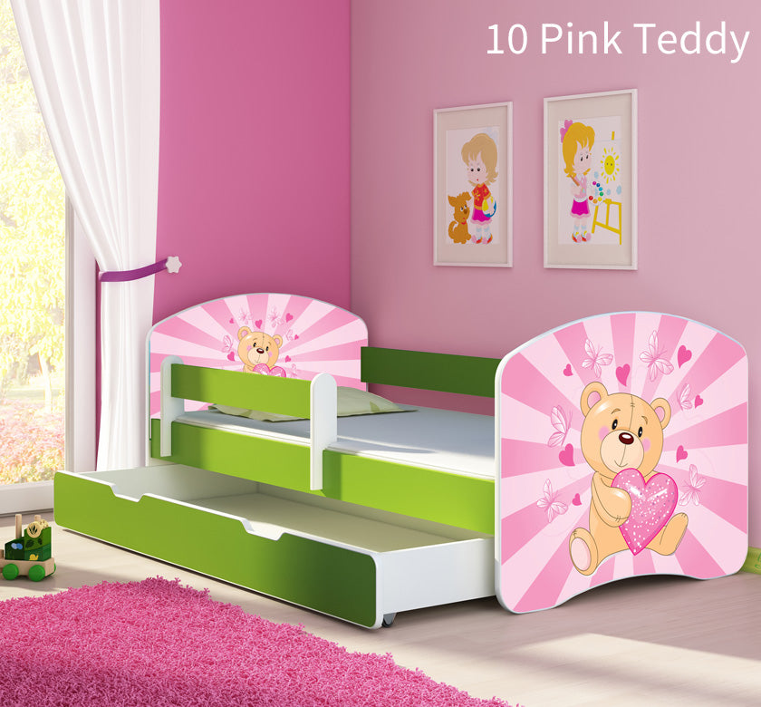 Dječji krevet ACMA s motivom, bočna zelena + ladica 180x80 cm 10 Pink Teddy Bear