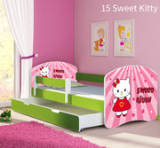 Dječji krevet ACMA s motivom, bočna zelena + ladica 180x80 cm 15 Sweet Kitty