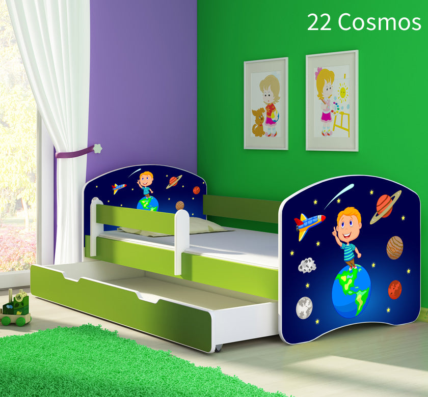 Dječji krevet ACMA s motivom, bočna zelena + ladica 180x80 cm 22 Cosmos