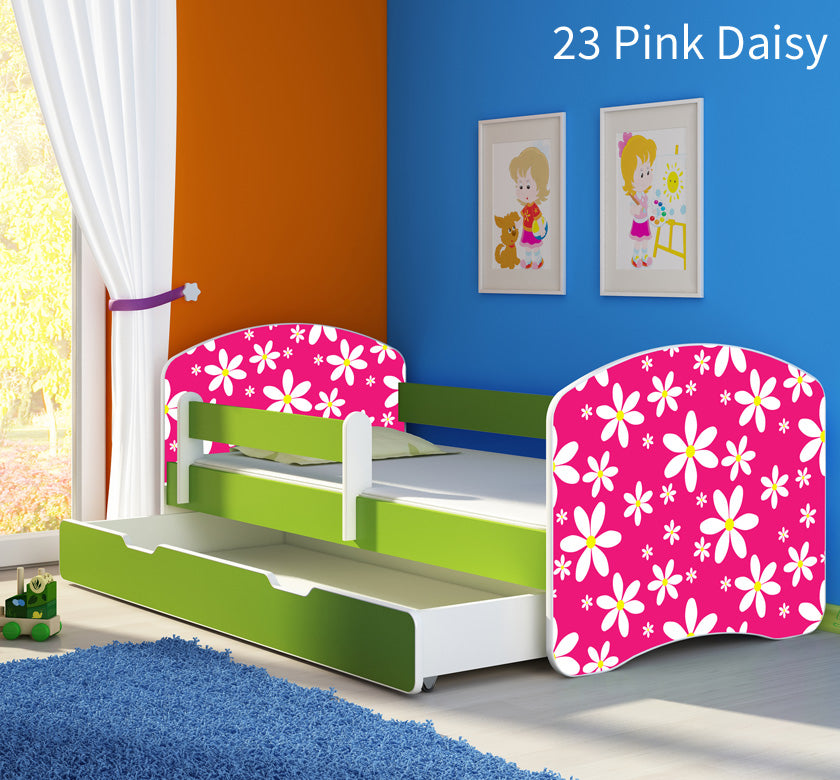 Dječji krevet ACMA s motivom, bočna zelena + ladica 160x80 cm 23 Pink Daisy