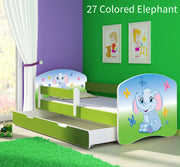 Dječji krevet ACMA s motivom, bočna zelena + ladica 160x80 cm 27 Colored Elephant