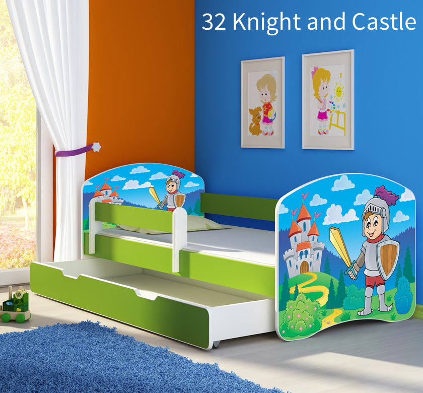 Dječji krevet ACMA s motivom, bočna zelena + ladica 140x70 cm 32 Knight