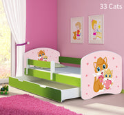 Dječji krevet ACMA s motivom, bočna zelena + ladica 140x70 cm 33 Cats