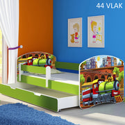 Dječji krevet ACMA s motivom, bočna zelena + ladica 160x80 cm 44 Vlak