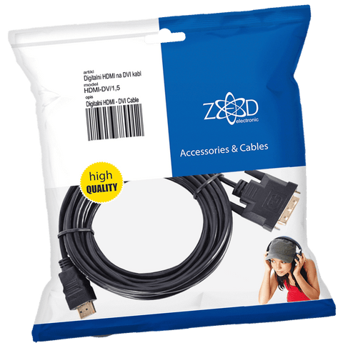 ZED electronic HDMI na DVI kabel, 1.5 met, ver. 1.4 - HDMI-DV/1,5