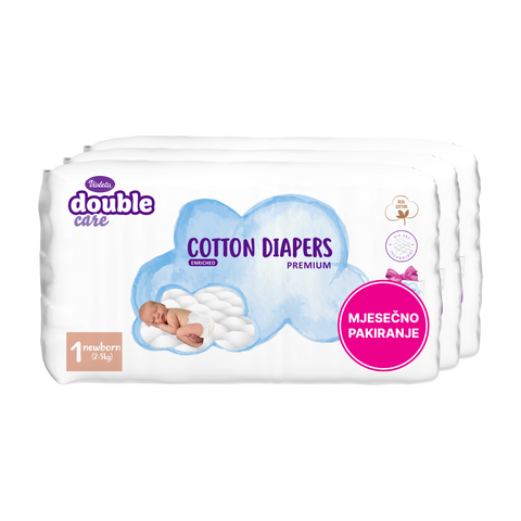 Violeta pelene COTTON sa maramicama Water veličina 1 newborn XXL 3pack, mjesečno pakiranje