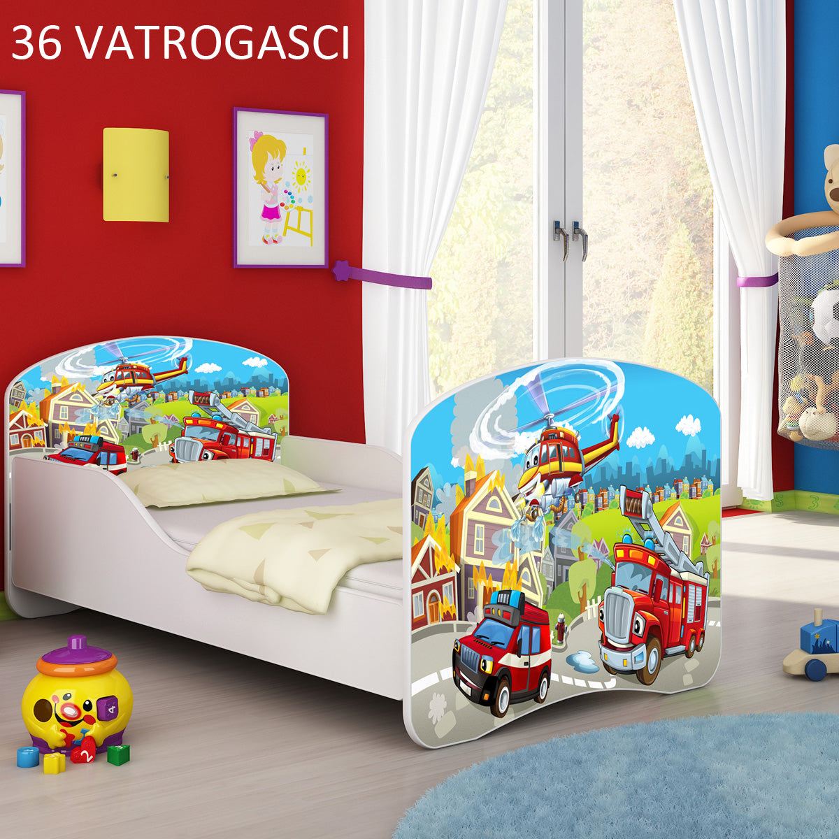 Dječji krevet ACMA s motivom 140x70 cm 36 Vatrogasci